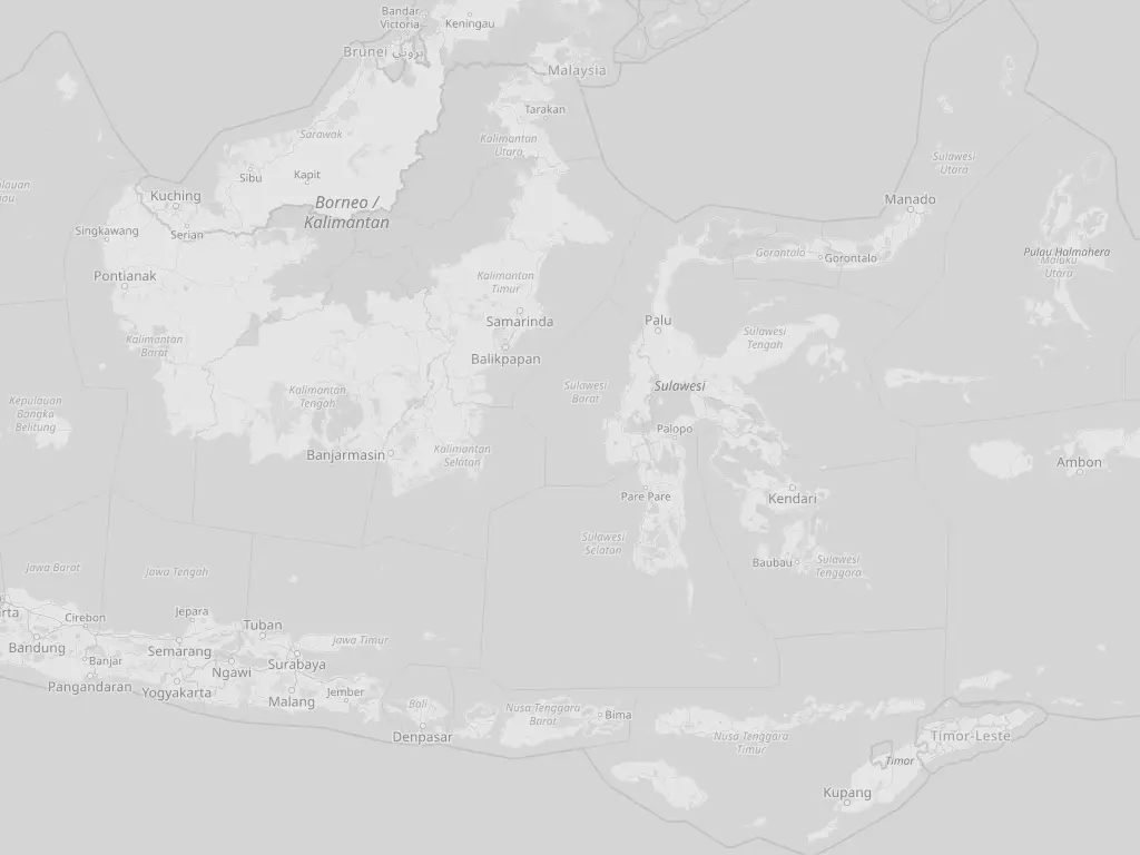 Peta kepulauan Indonesia bagian tengah dari Sulawesi Utara sampai Jawa, dalam nada abu-abu.